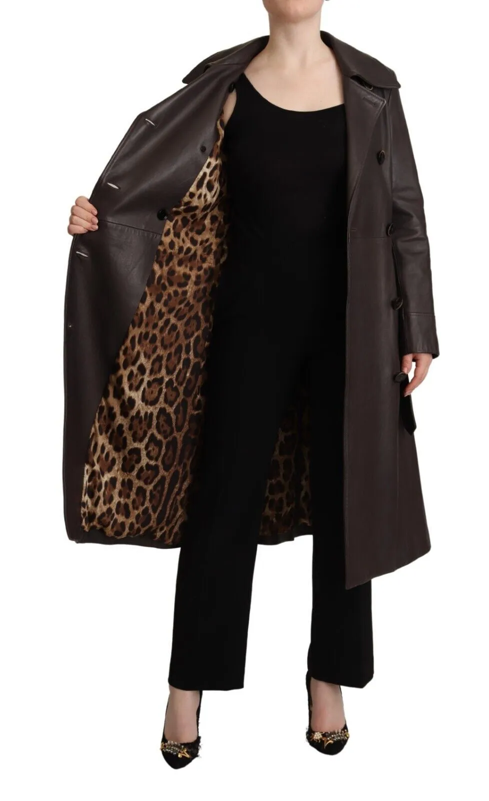 Dolce & Gabbana Women's Elegant Double-Breasted Lambskin Leather Coat