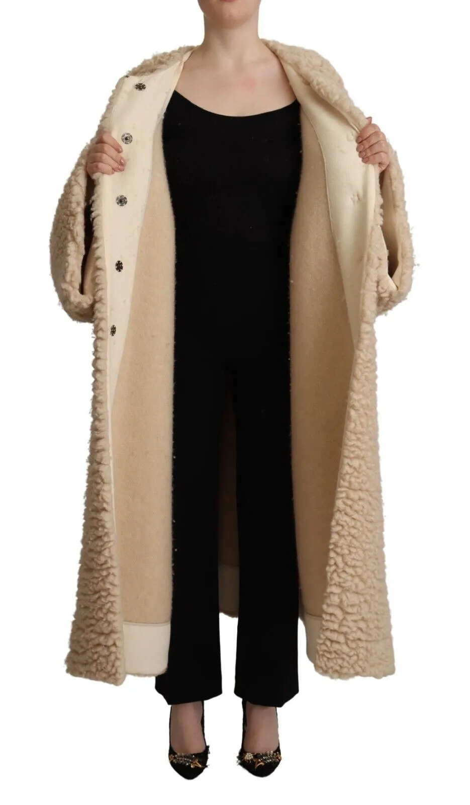 Dolce & Gabbana Women's Elegant Beige Cashmere Overcoat Jacket
