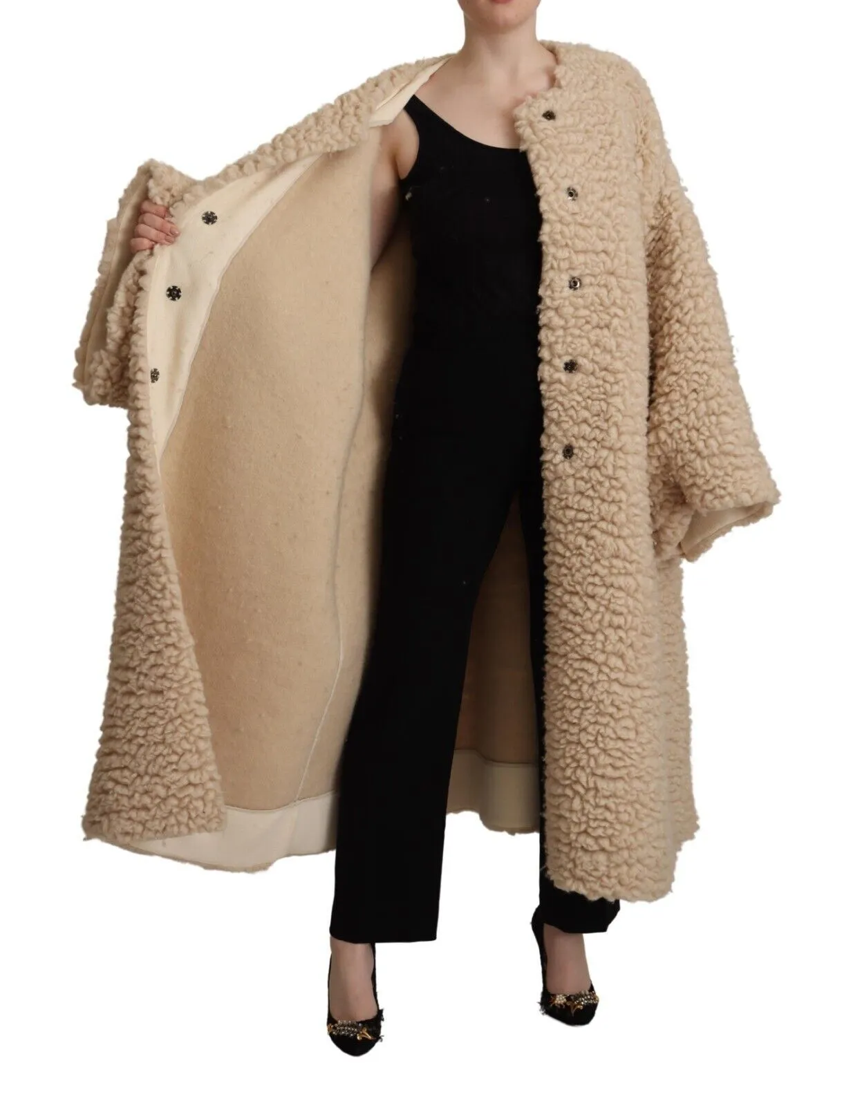 Dolce & Gabbana Women's Elegant Beige Cashmere Overcoat Jacket