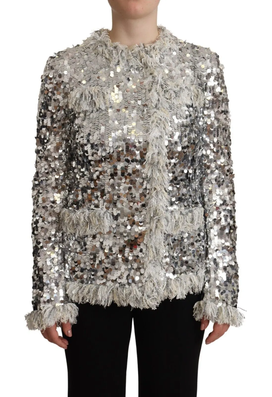 Dolce & Gabbana Women's Chic Silver Sequined Jacket Coat