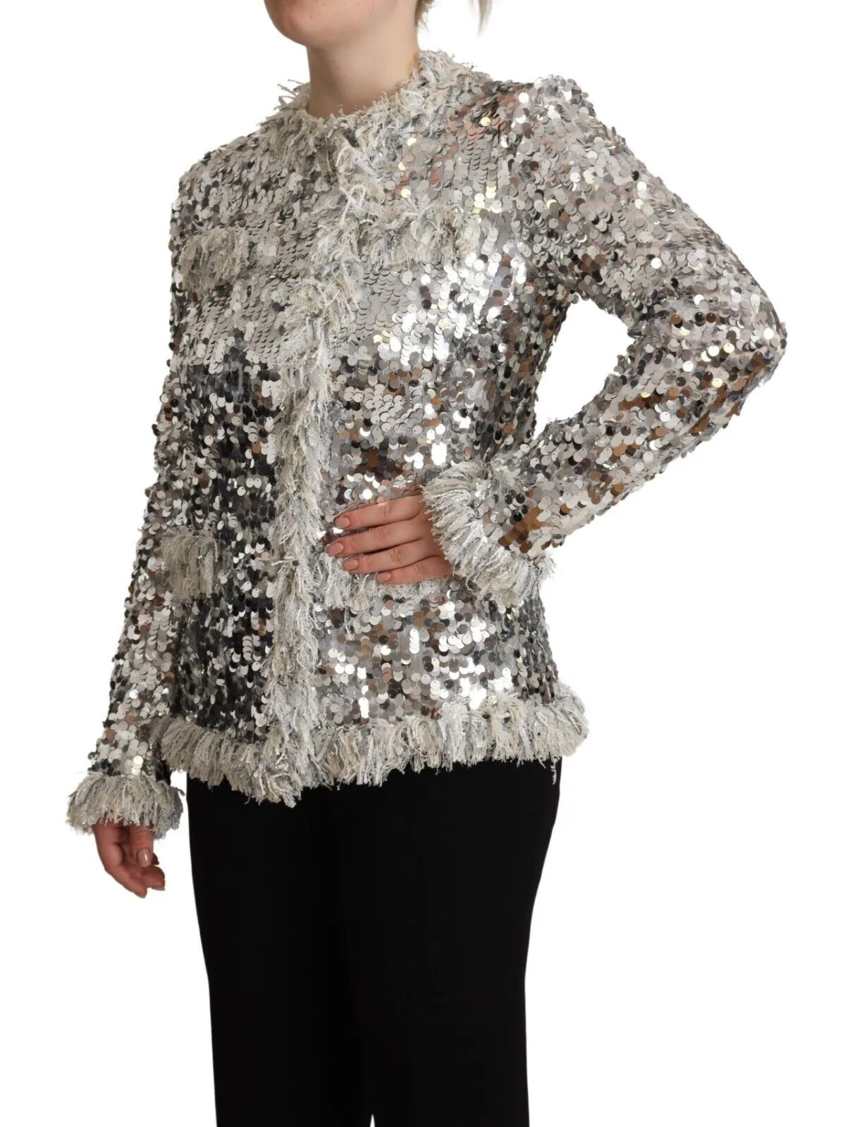 Dolce & Gabbana Women's Chic Silver Sequined Jacket Coat
