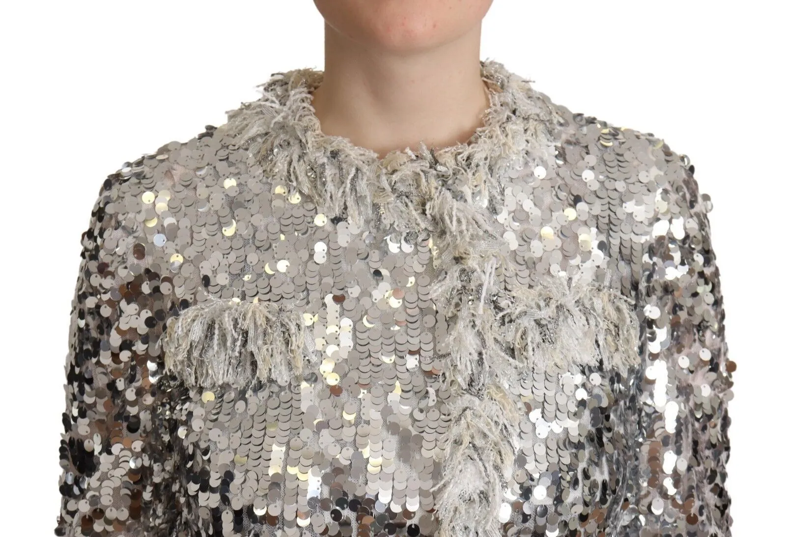 Dolce & Gabbana Women's Chic Silver Sequined Jacket Coat