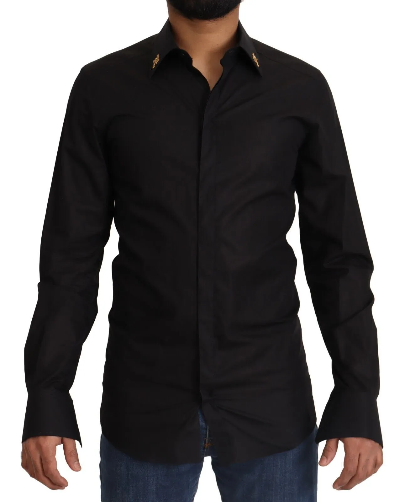 Dolce & Gabbana Men's Elegant Slim Fit Black Cotton Dress Shirt