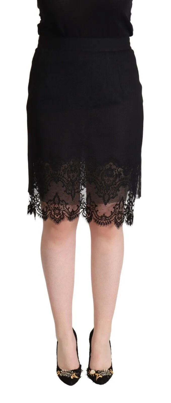 Dolce & Gabbana Women's Elegant Floral Lace Pencil Skirt in Black