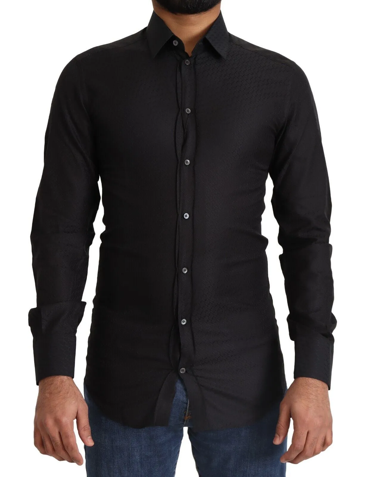 Dolce & Gabbana Men's Elegant Black Cotton Gold Dress Shirt