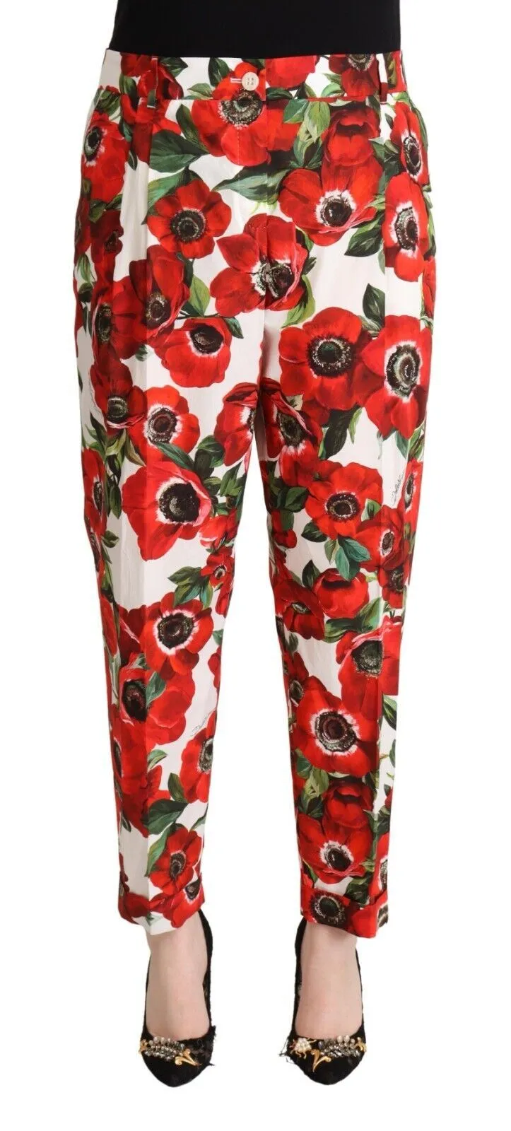 Dolce & Gabbana Women's Chic Anemone Printed Tapered Cotton Pants