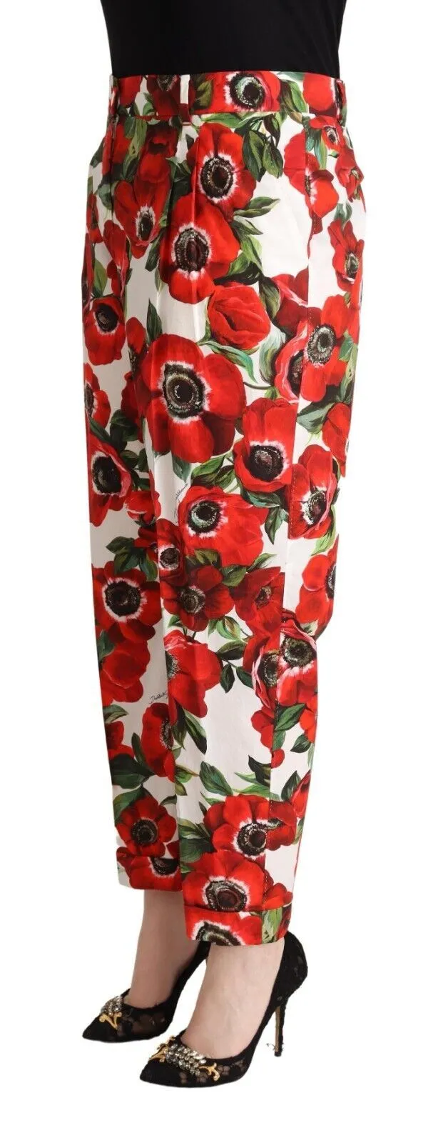 Dolce & Gabbana Women's Chic Anemone Printed Tapered Cotton Pants