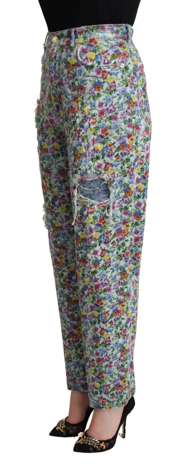 Dolce & Gabbana Women's Floral High Waisted Tapered Denim Jeans