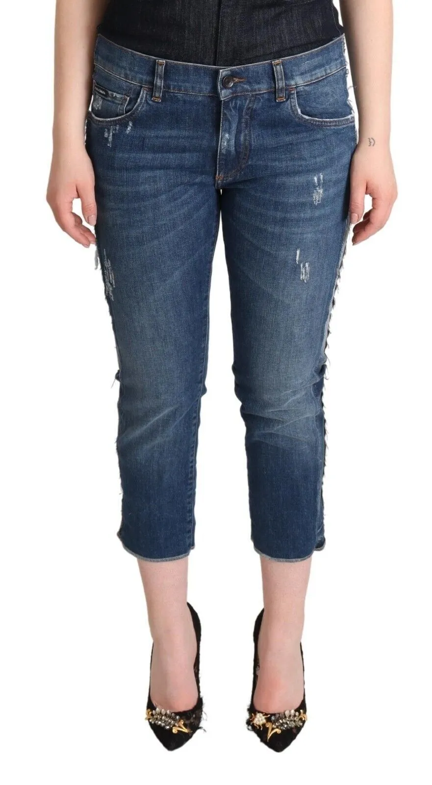 Dolce & Gabbana Women's Elegant Mid-Waist Cropped Denim