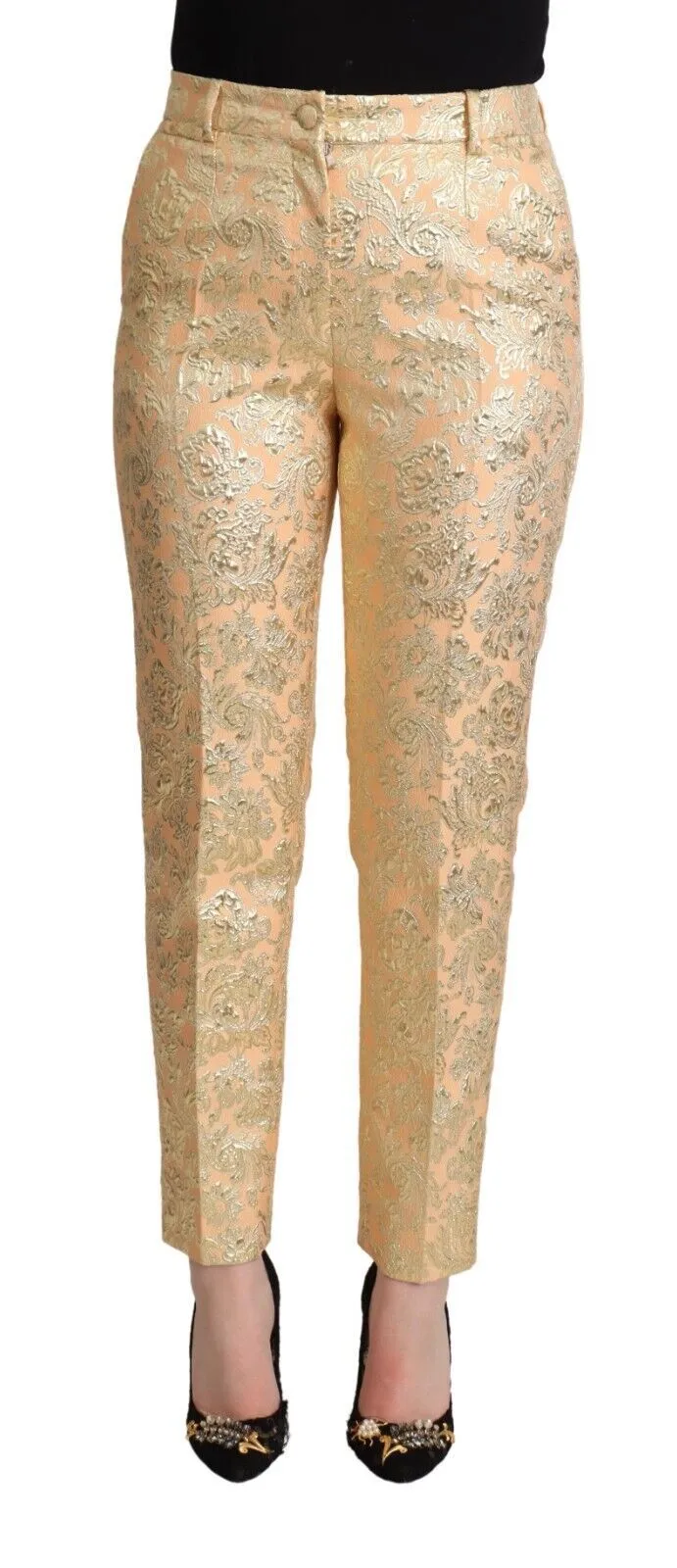 Dolce & Gabbana Women's Elegant High-Waisted Pink Brocade Pants
