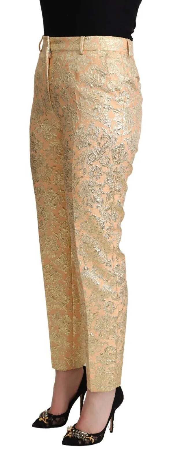 Dolce & Gabbana Women's Elegant High-Waisted Pink Brocade Pants