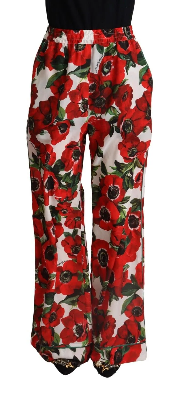 Dolce & Gabbana Women's Elegant Anemone Print Wide Leg Pants