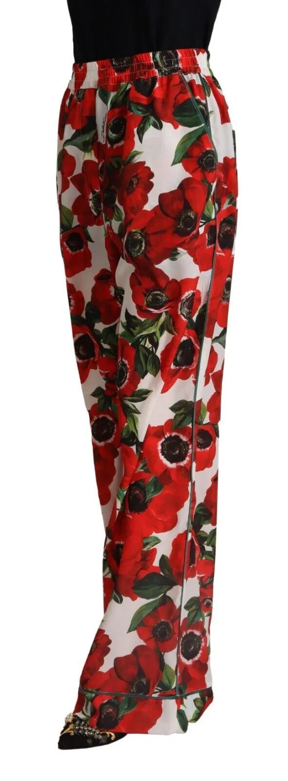 Dolce & Gabbana Women's Elegant Anemone Print Wide Leg Pants