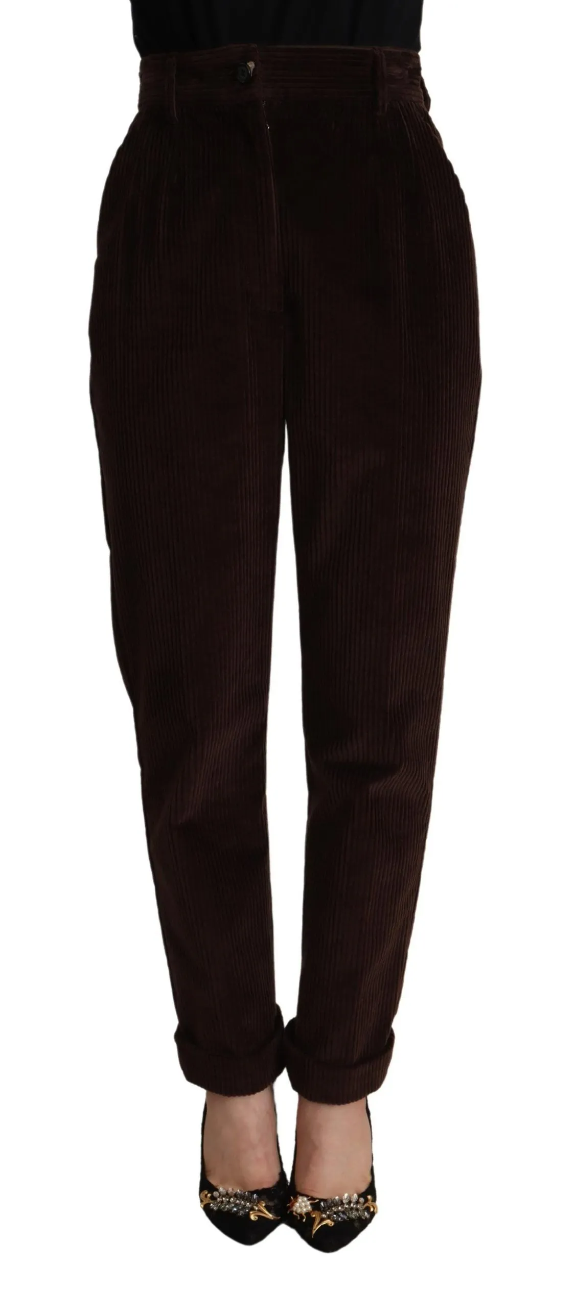 Dolce & Gabbana Women's Elegant Bordeaux High-Waisted Corduroy Pants