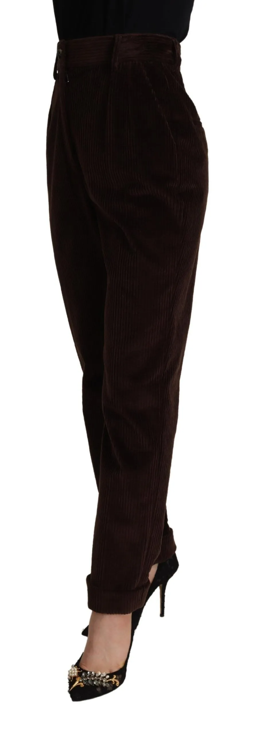 Dolce & Gabbana Women's Elegant Bordeaux High-Waisted Corduroy Pants