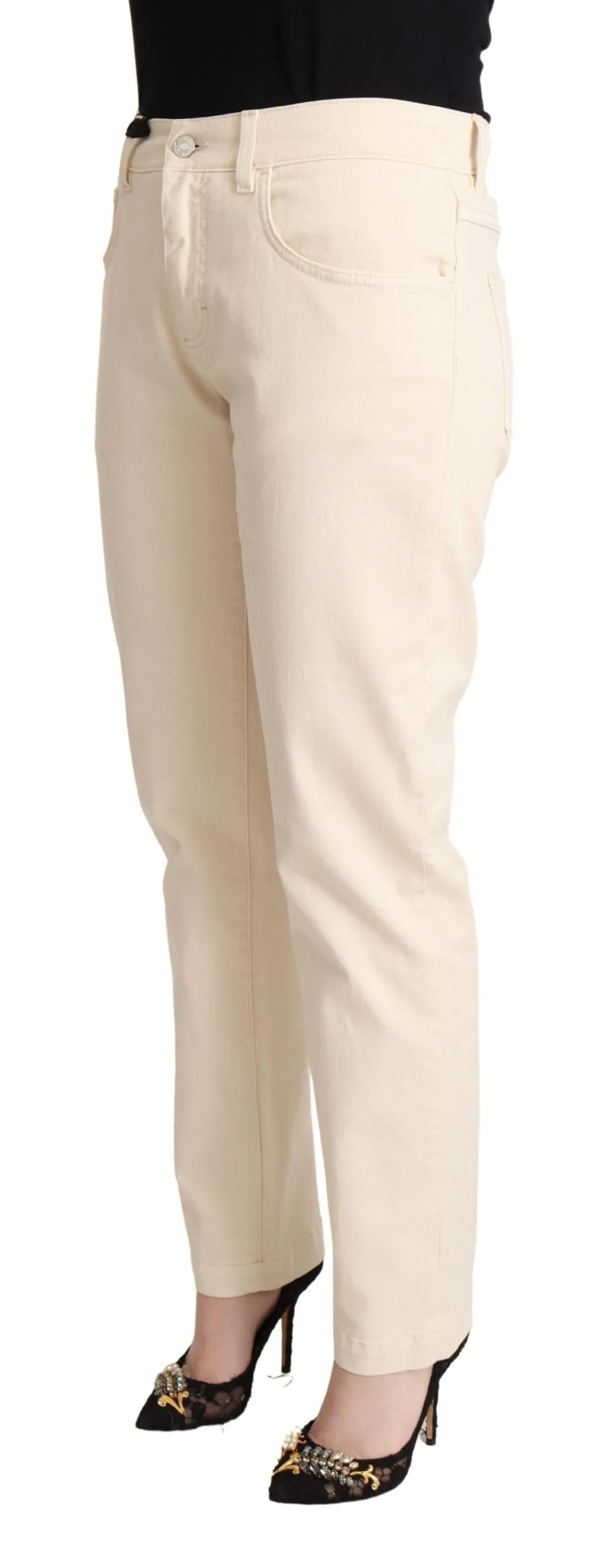 Dolce & Gabbana Women's Chic White Skinny Boyfriend Jeans with Logo Plaque