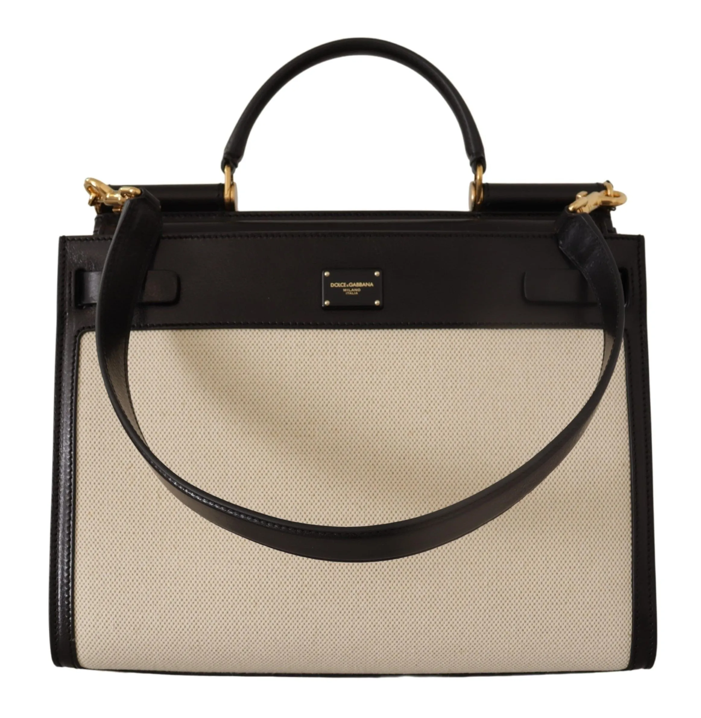 Dolce & Gabbana Women's Elegant Monochrome Leather and Canvas Bag