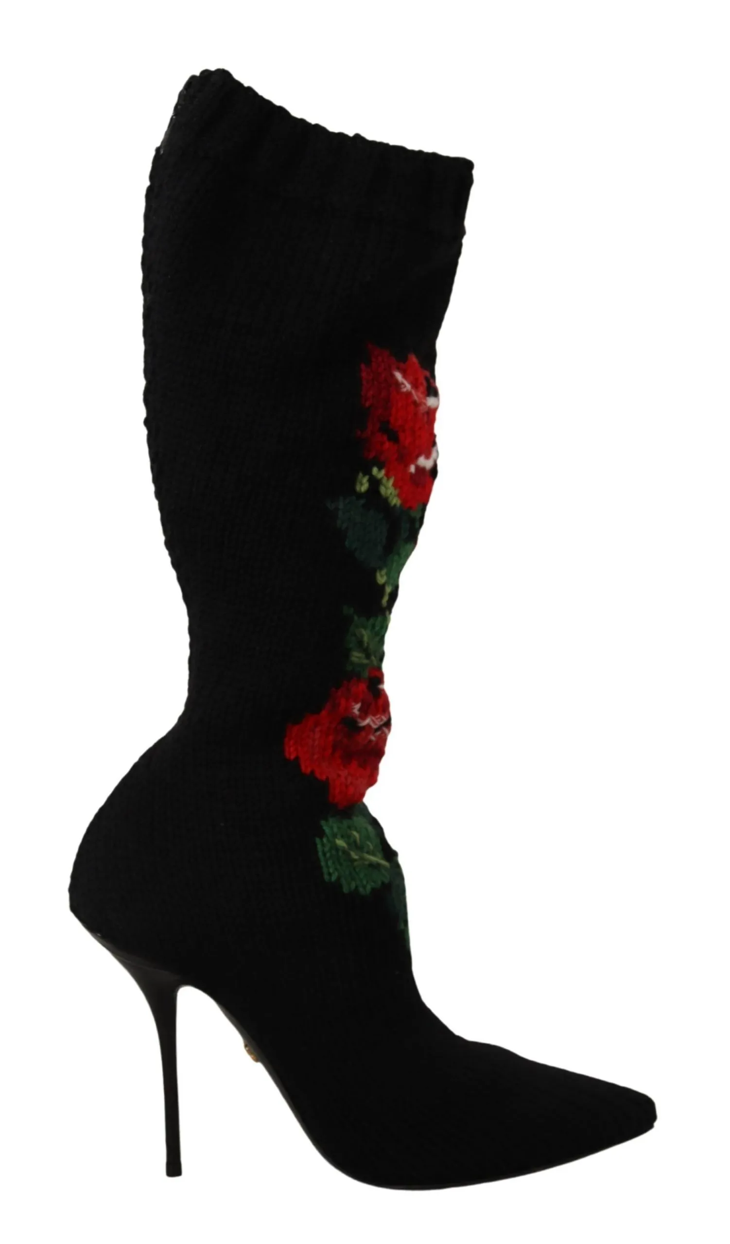 Dolce & Gabbana Women's Elegant Sock Boots with Red Roses Detail