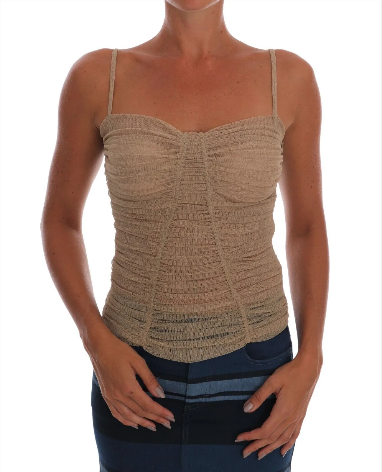 Dolce & Gabbana Women's Chic Beige Sleeveless Mesh Tank Top