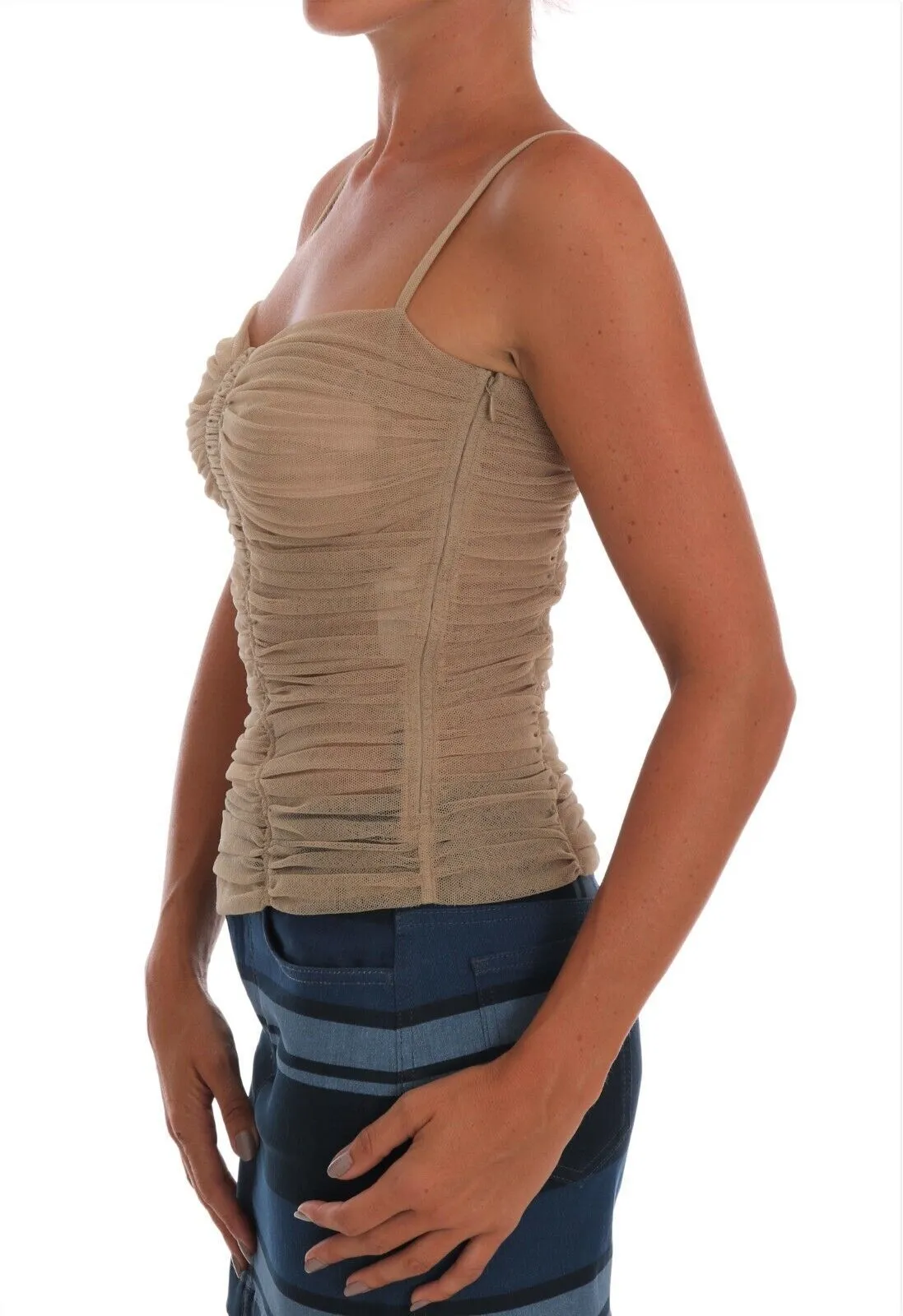 Dolce & Gabbana Women's Chic Beige Sleeveless Mesh Tank Top