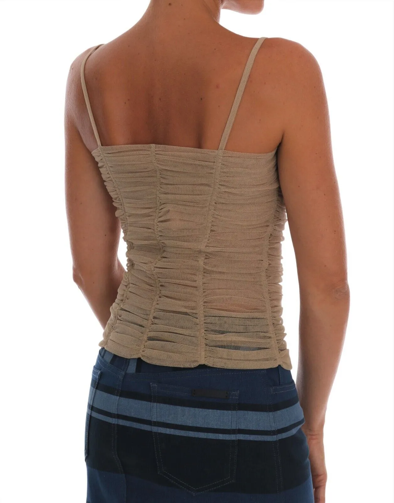 Dolce & Gabbana Women's Chic Beige Sleeveless Mesh Tank Top