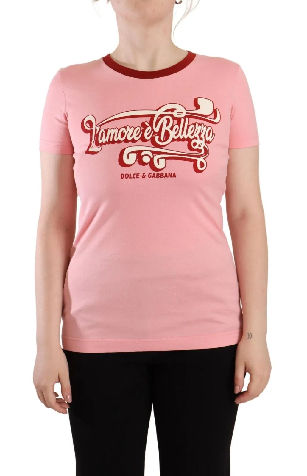 Dolce & Gabbana Women's Chic Pink Logo Crew Neck Tee