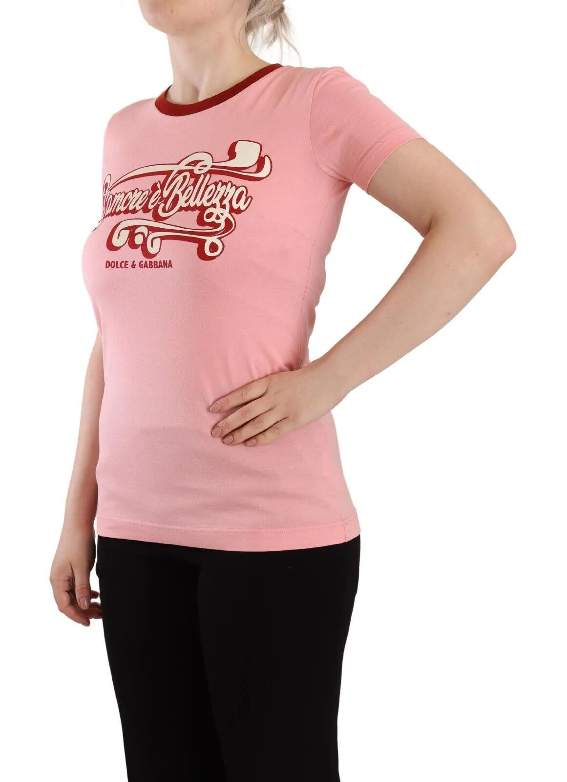 Dolce & Gabbana Women's Chic Pink Logo Crew Neck Tee