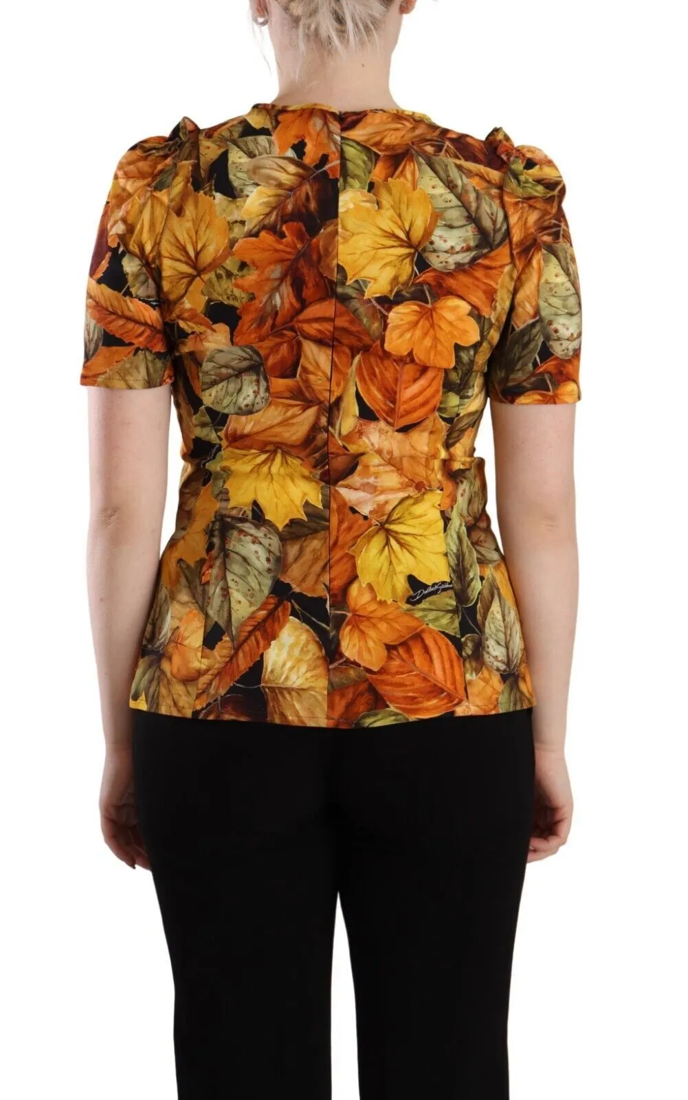 Dolce & Gabbana Women's Elegant Round Neck Leaf Print Blouse