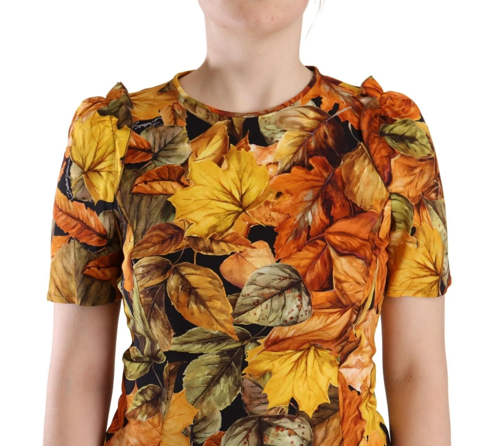 Dolce & Gabbana Women's Elegant Round Neck Leaf Print Blouse