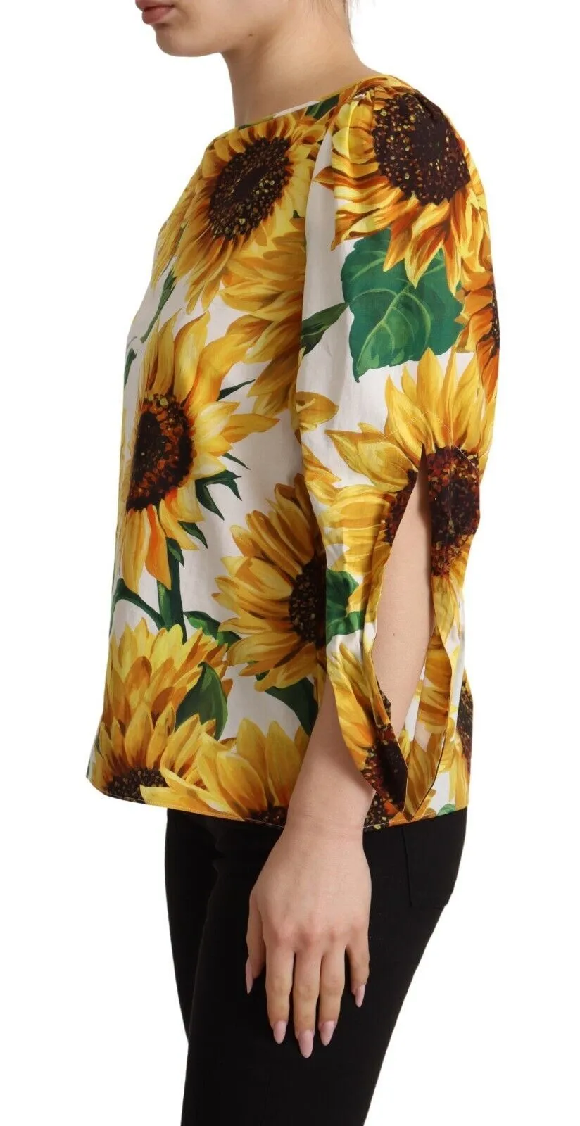 Dolce & Gabbana Women's Sunflower Print Cotton Elbow Sleeve Blouse
