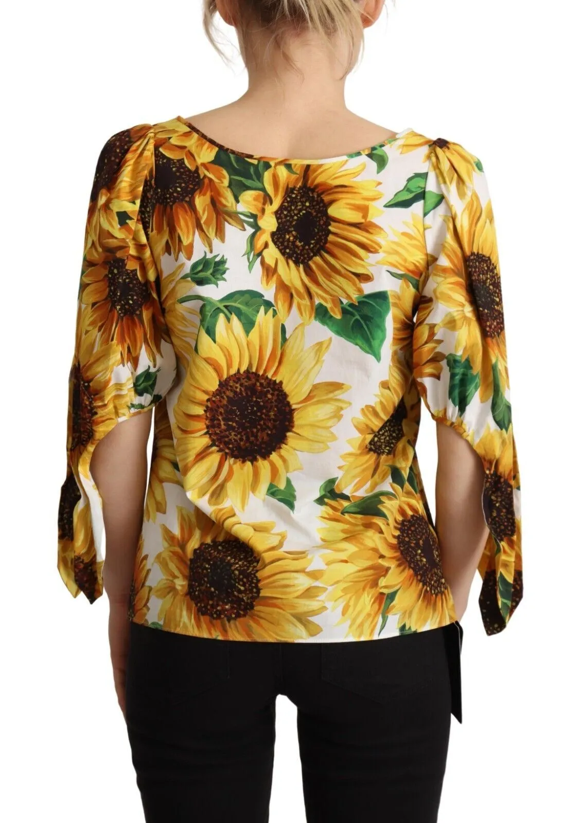 Dolce & Gabbana Women's Sunflower Print Cotton Elbow Sleeve Blouse