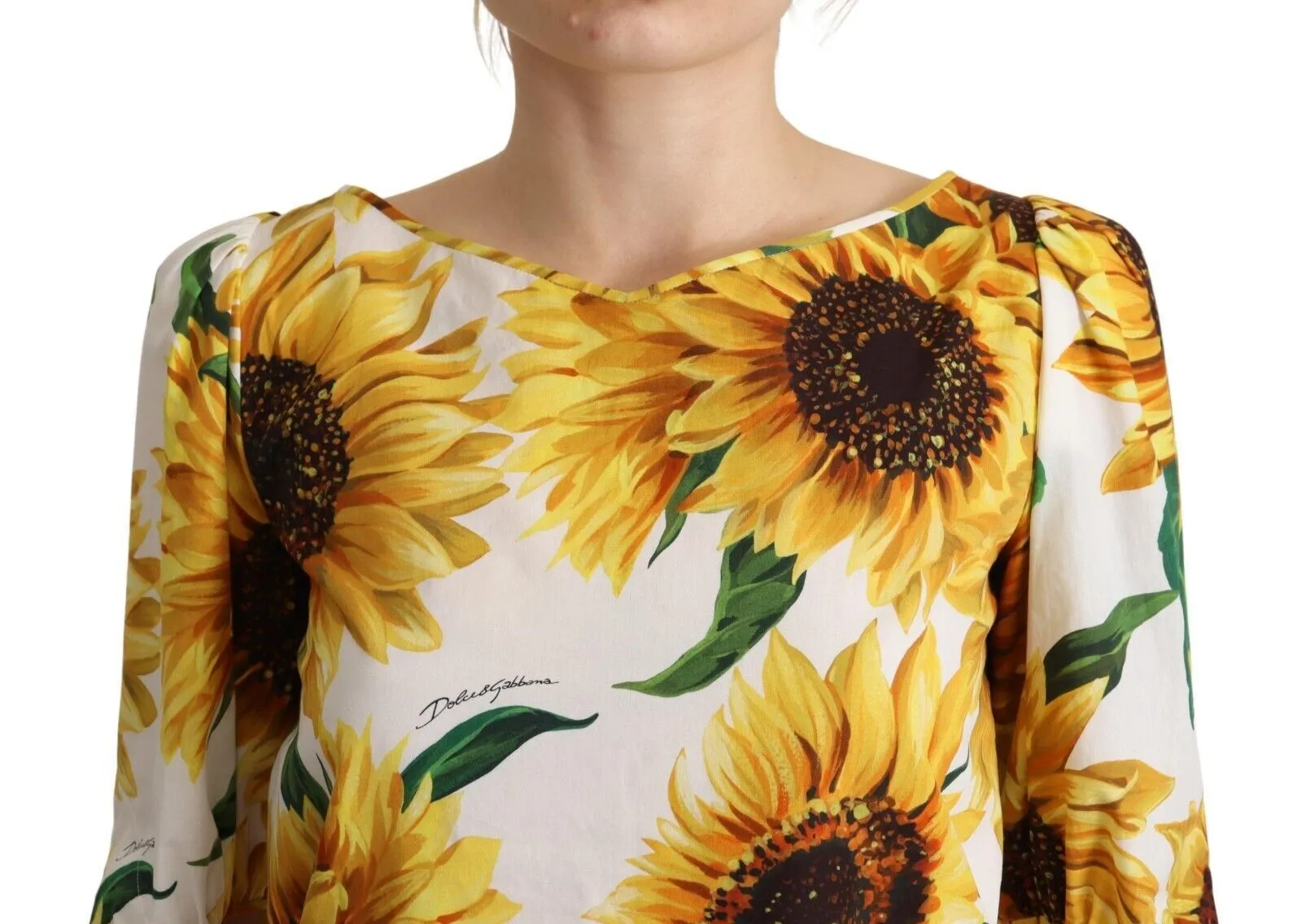 Dolce & Gabbana Women's Sunflower Print Cotton Elbow Sleeve Blouse