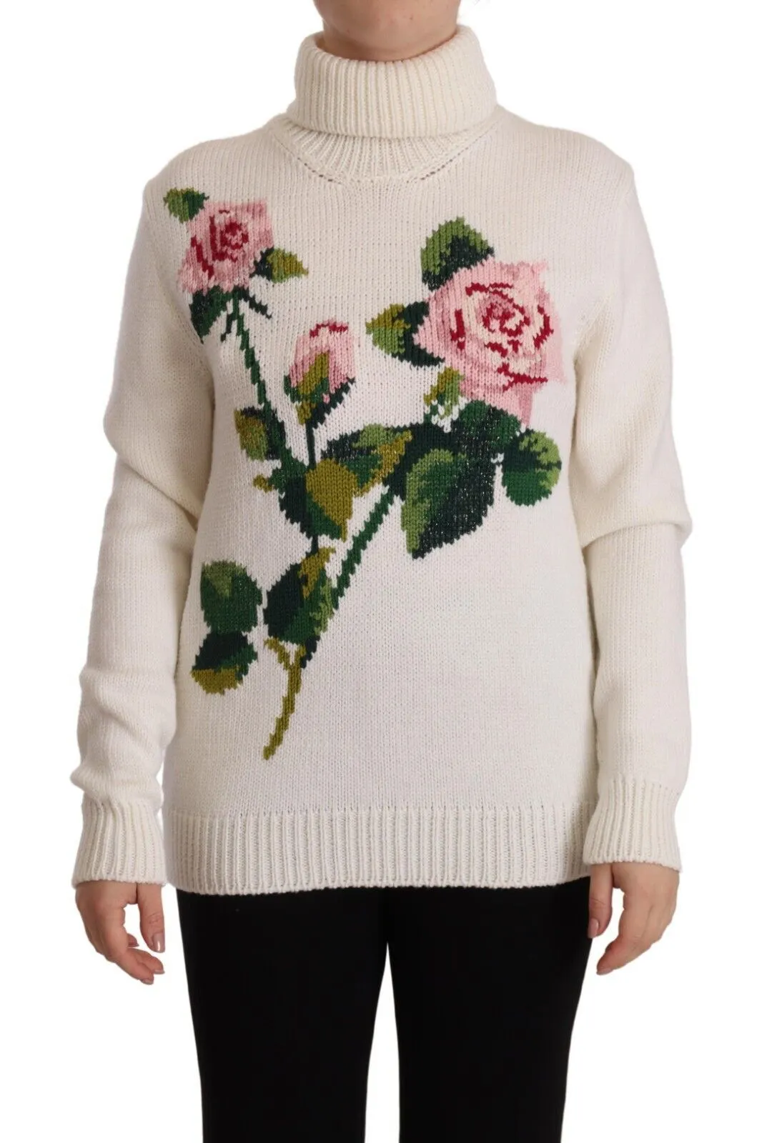 Dolce & Gabbana Women's Elegant Floral Embroidered Wool Turtleneck