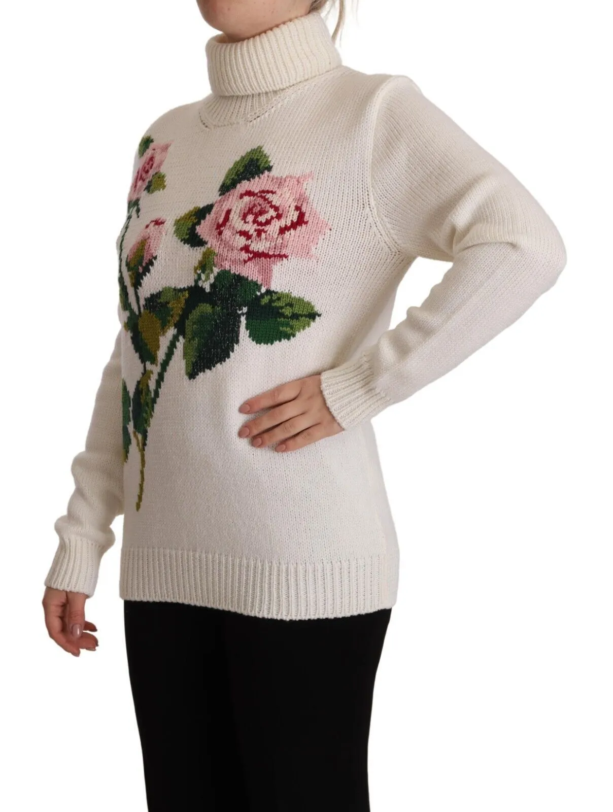 Dolce & Gabbana Women's Elegant Floral Embroidered Wool Turtleneck