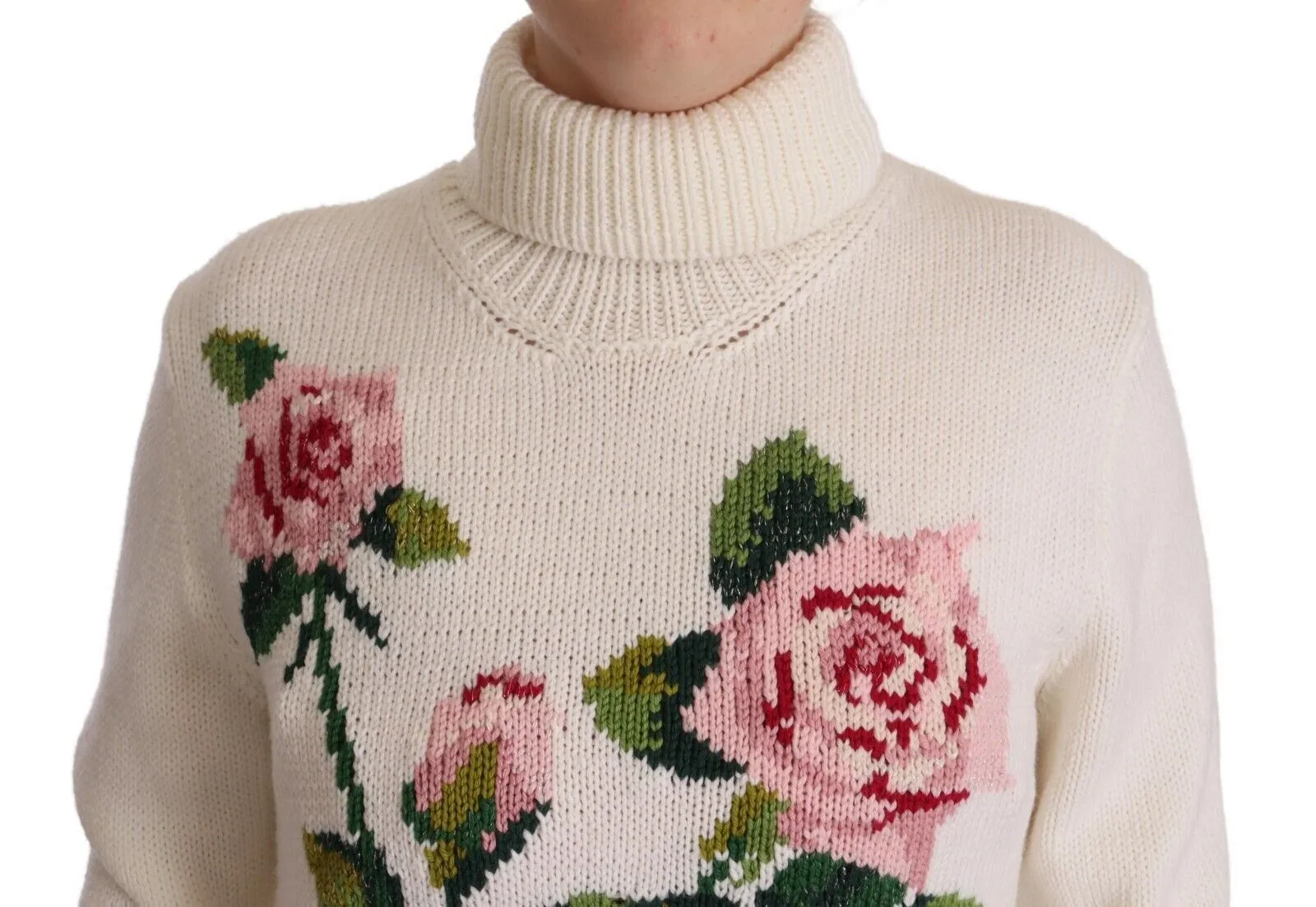 Dolce & Gabbana Women's Elegant Floral Embroidered Wool Turtleneck