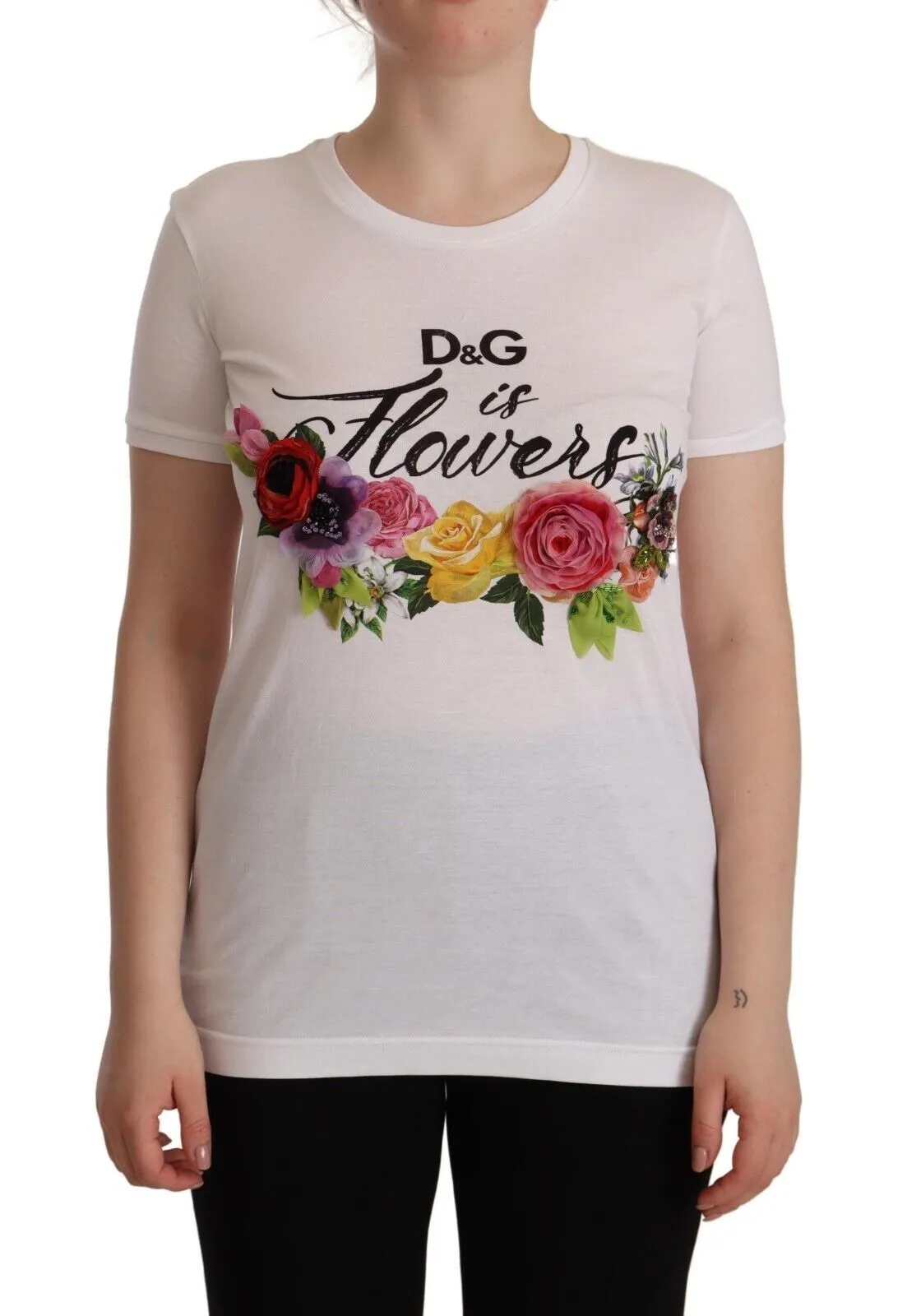 Dolce & Gabbana Women's Elegant Floral Crystal-Embellished White Tee