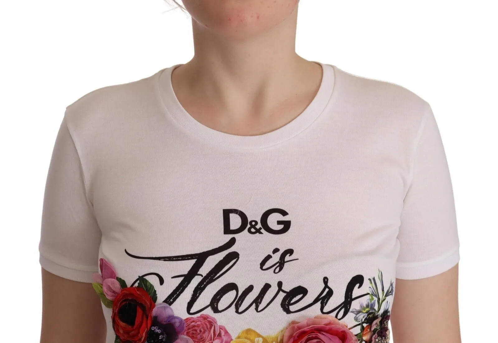 Dolce & Gabbana Women's Elegant Floral Crystal-Embellished White Tee