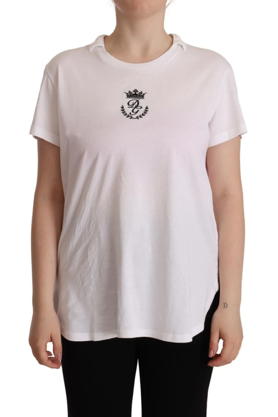 Dolce & Gabbana Women's Elegant Collared Crown Print Tee