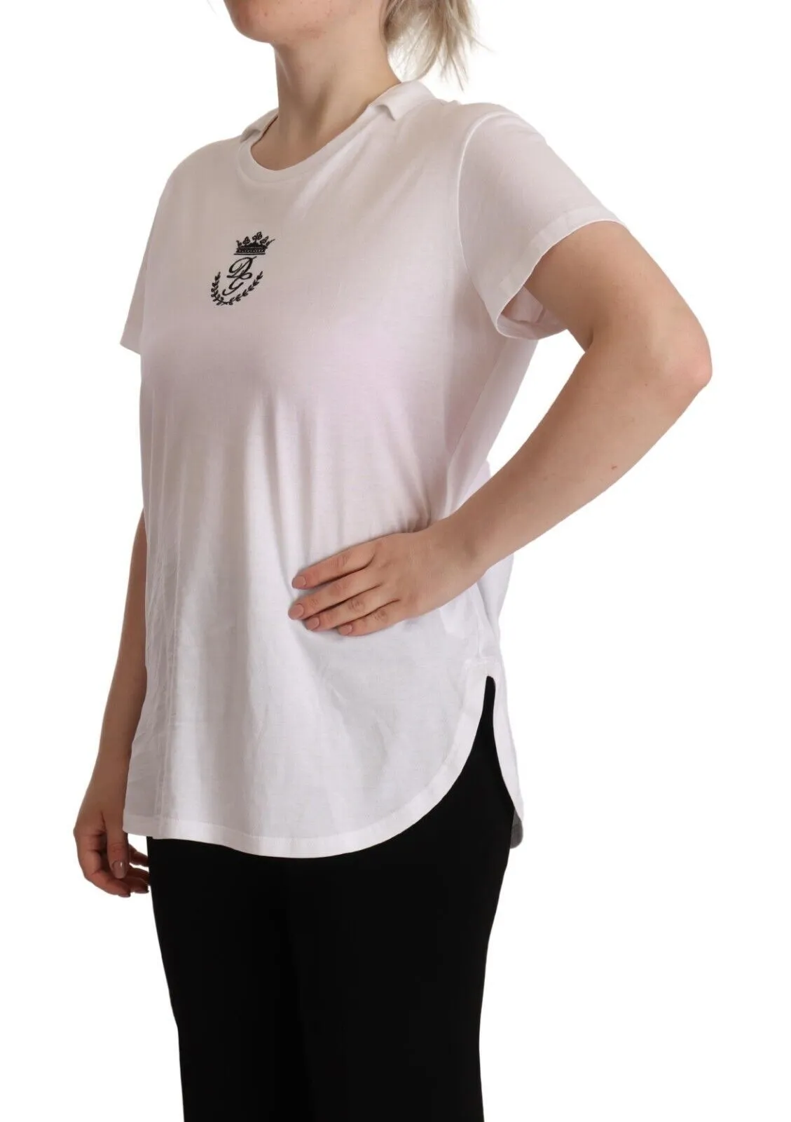 Dolce & Gabbana Women's Elegant Collared Crown Print Tee