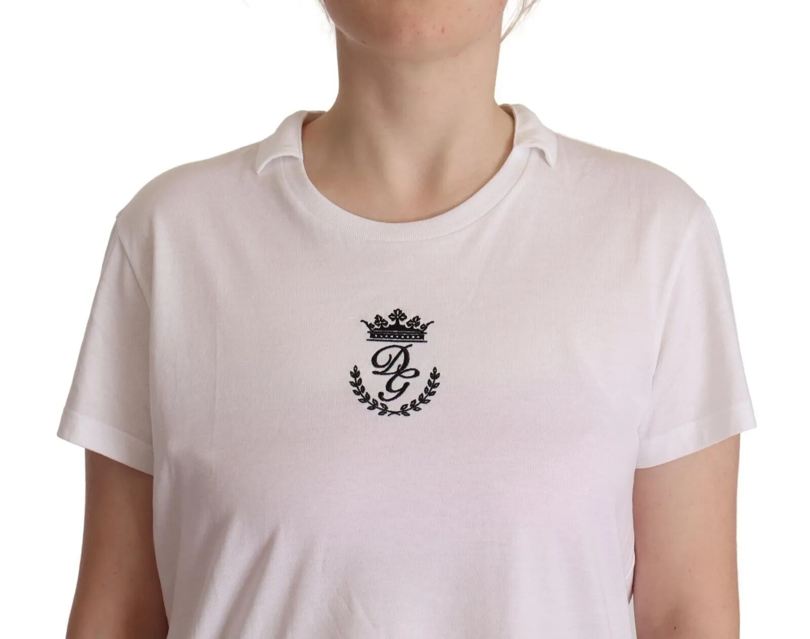Dolce & Gabbana Women's Elegant Collared Crown Print Tee