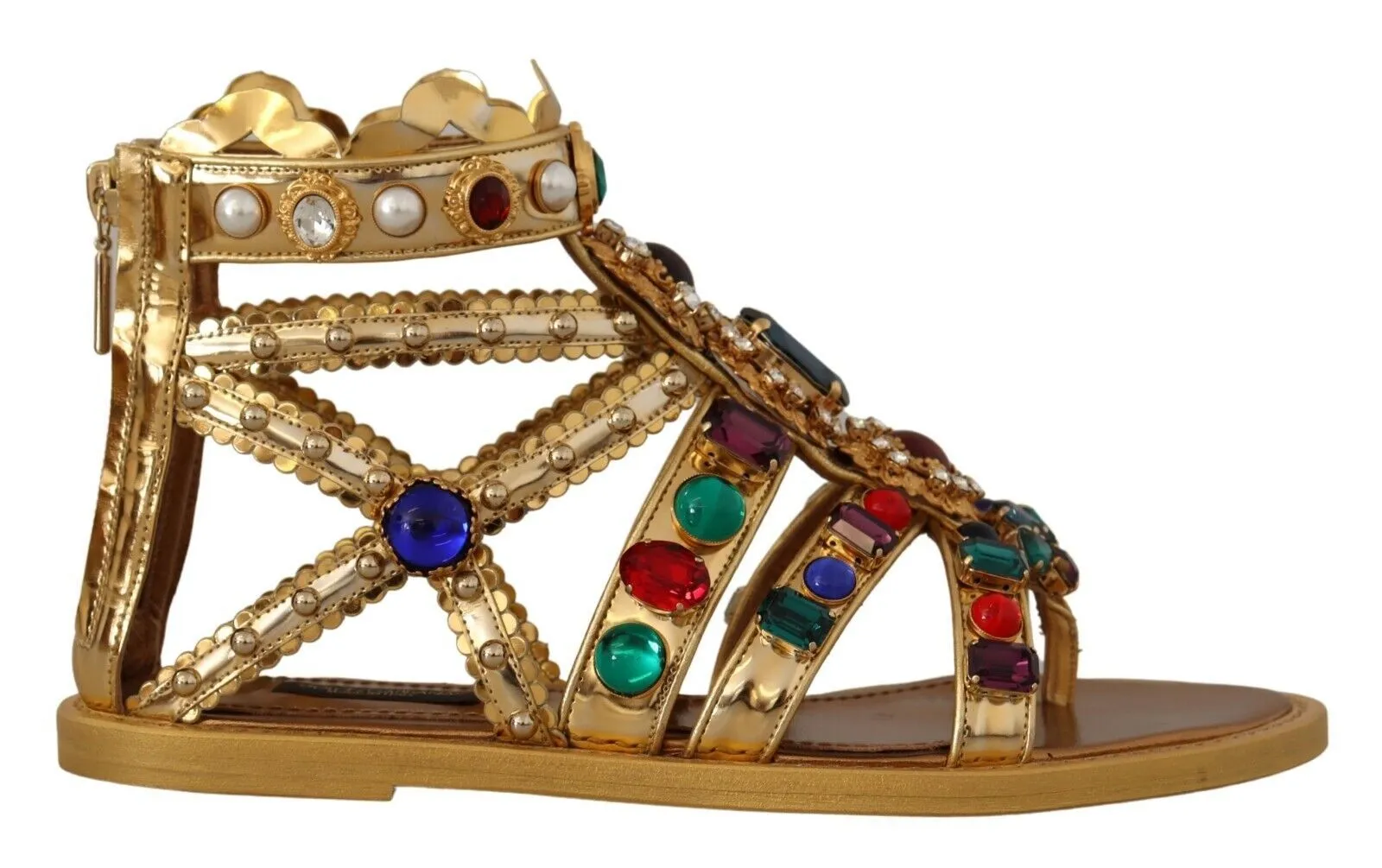 Dolce & Gabbana Women's Elegant Gold Crystal-Embellished Flat Sandals