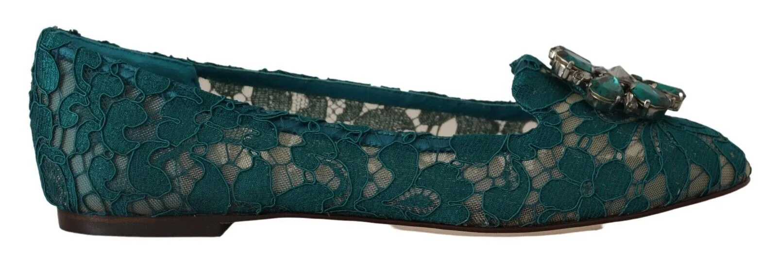 Dolce & Gabbana Women's Elegant Crystal Buckle Lace Ballet Flats