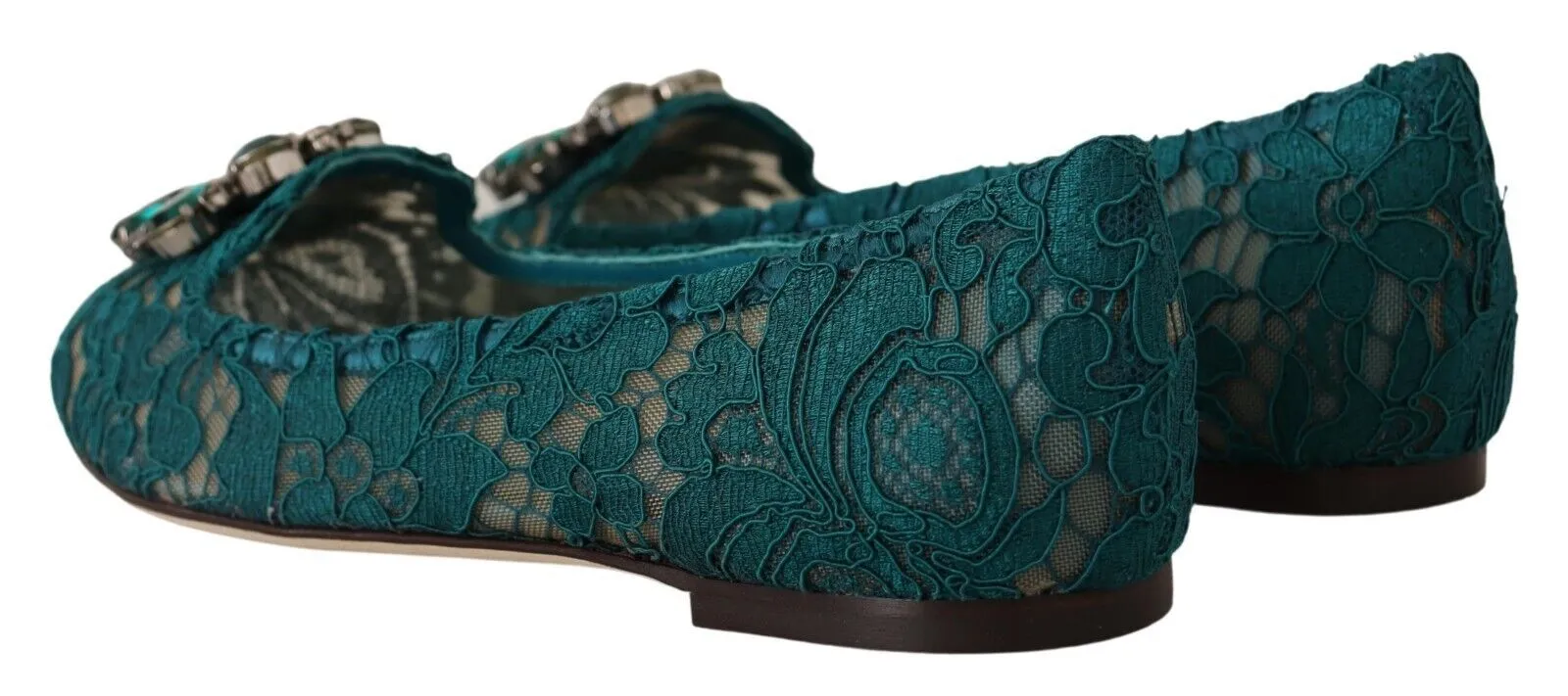 Dolce & Gabbana Women's Elegant Crystal Buckle Lace Ballet Flats