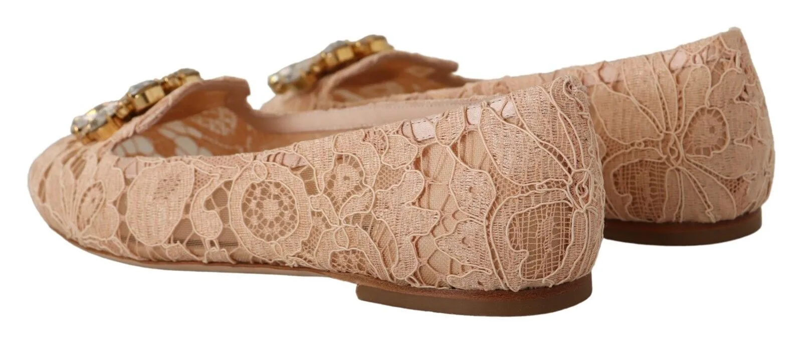 Dolce & Gabbana Women's Elegant Beige Lace Ballet Flats with Crystal Buckle