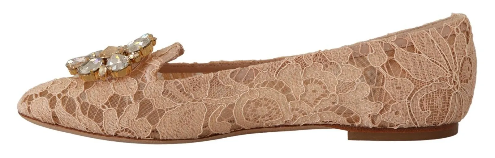 Dolce & Gabbana Women's Elegant Beige Lace Ballet Flats with Crystal Buckle