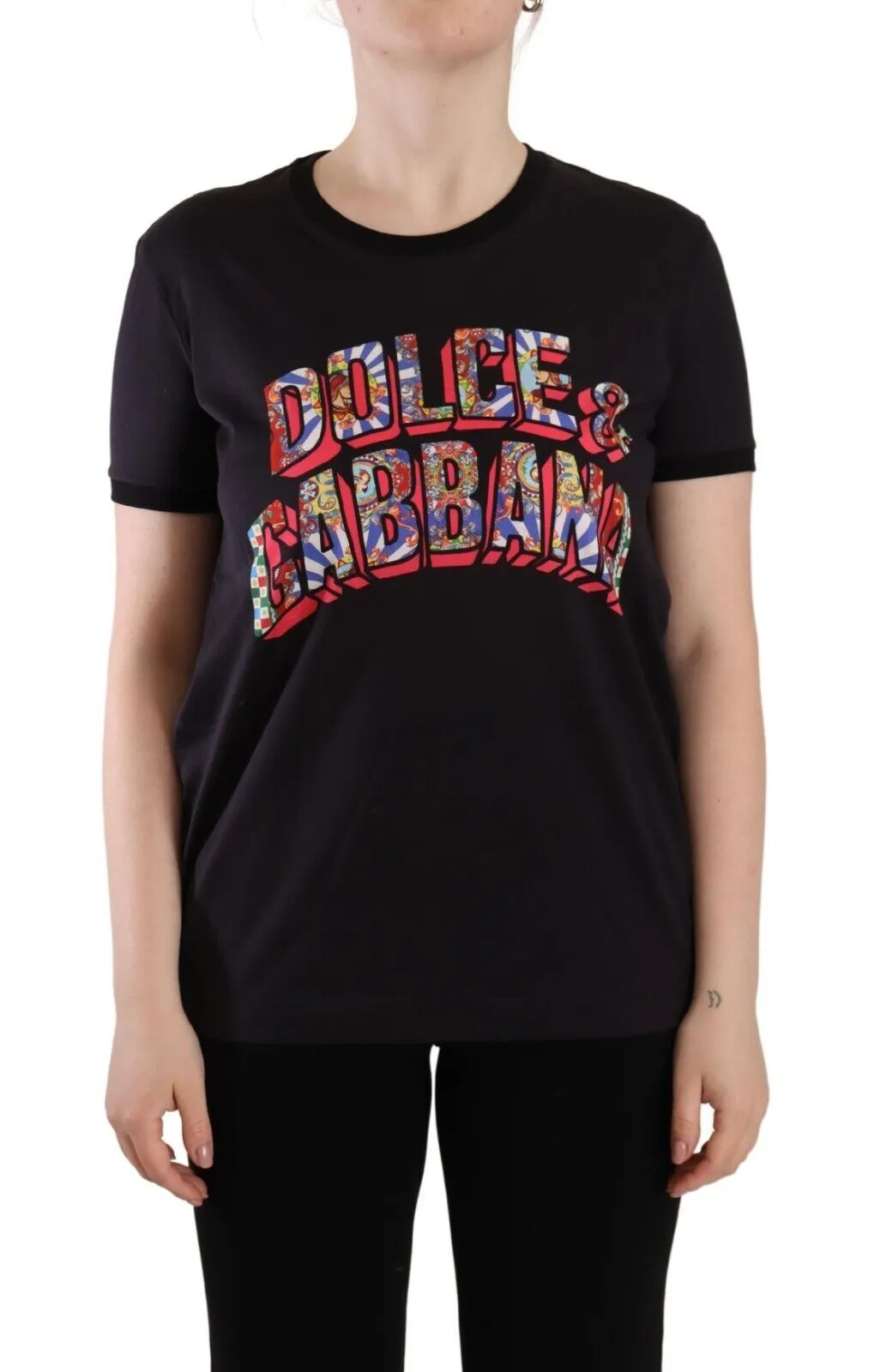 Dolce & Gabbana Women's Chic Black Crew Neck Logo Tee