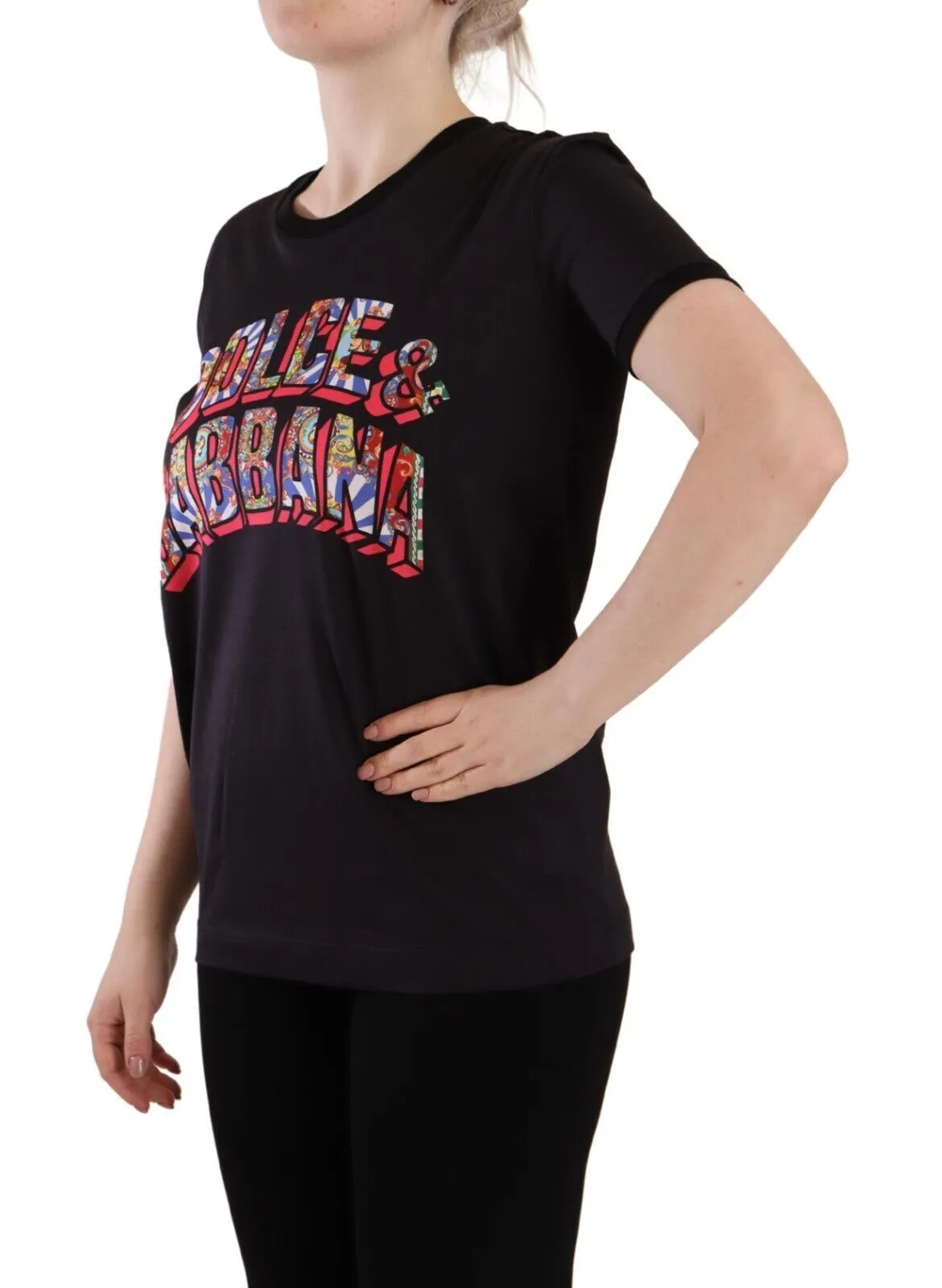 Dolce & Gabbana Women's Chic Black Crew Neck Logo Tee