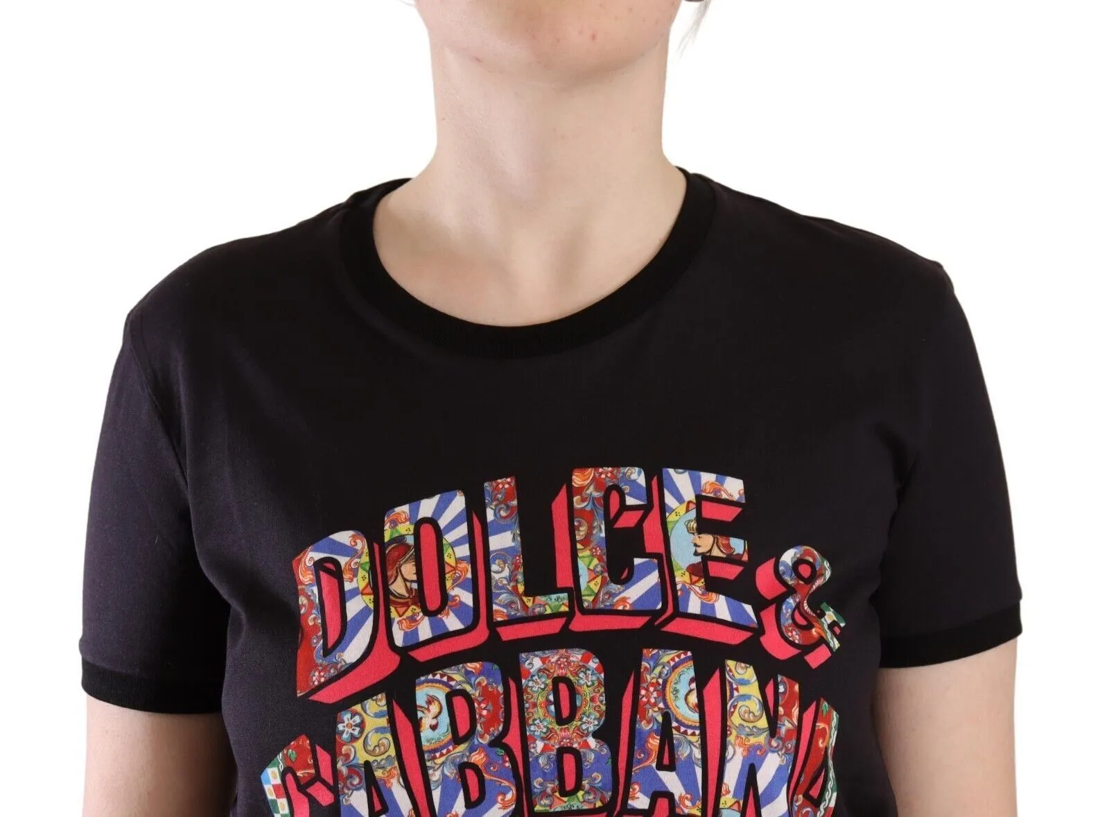 Dolce & Gabbana Women's Chic Black Crew Neck Logo Tee