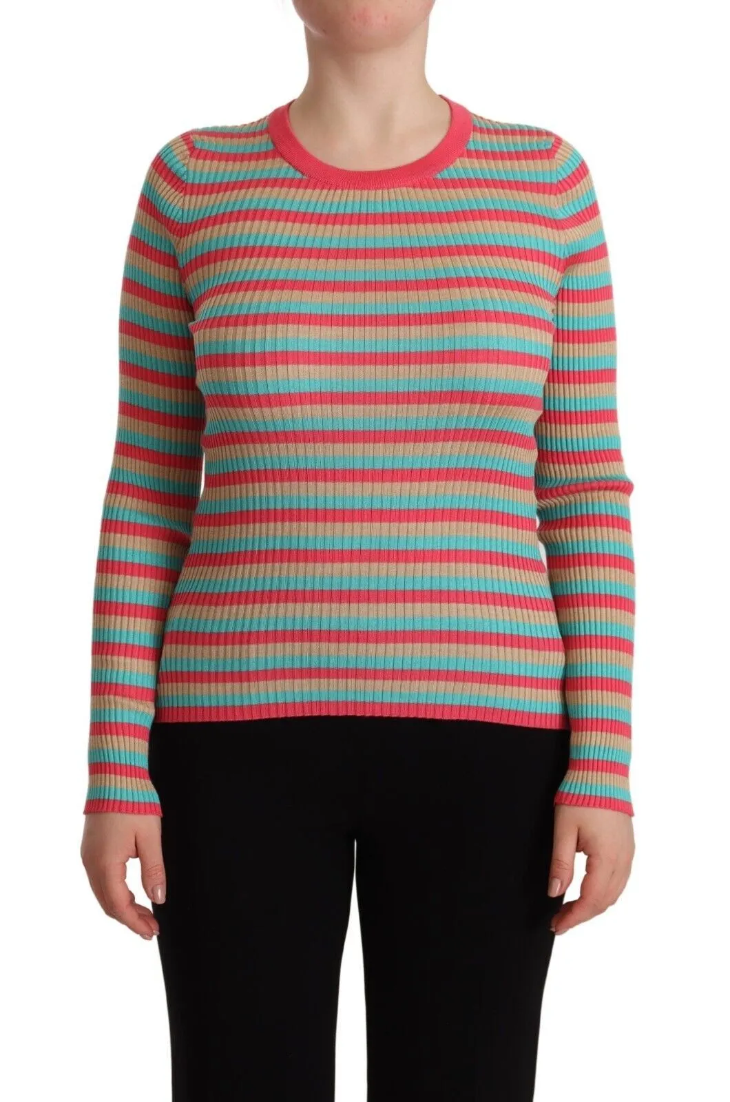 Dolce & Gabbana Women's Elegant Striped Silk Crew Neck Pullover