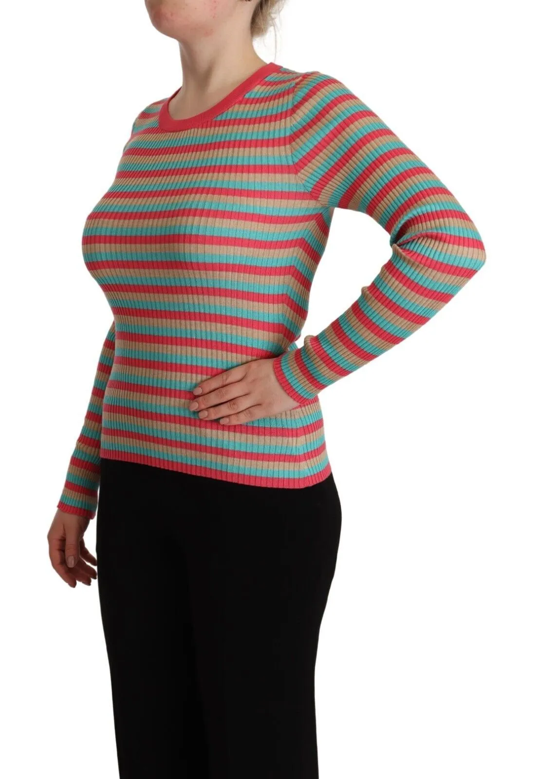 Dolce & Gabbana Women's Elegant Striped Silk Crew Neck Pullover